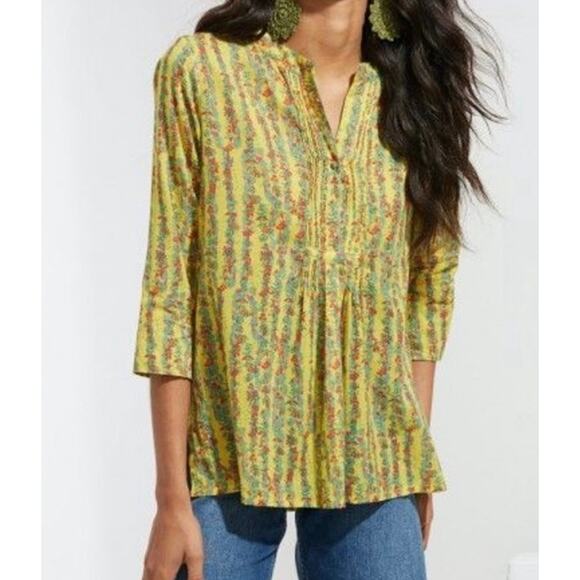 Roller Rabbit Tops - Roller Rabbit Rhody Stripe Arles Tunic  Size: Small Color: Yellow Floral Print